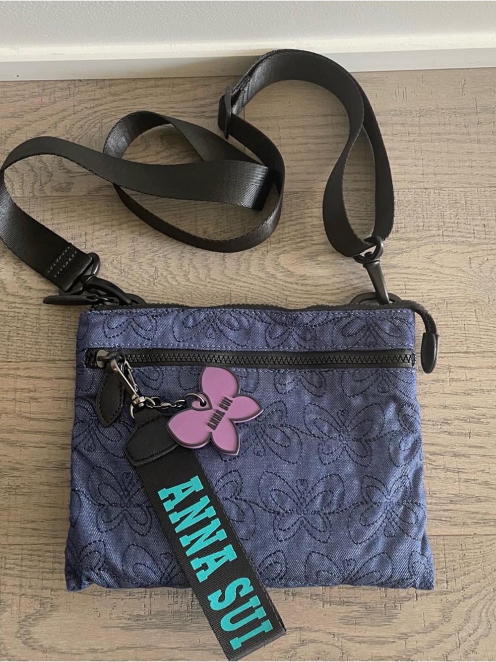 Brand new Anna Siu Denim Butterfly crossbody messenger bag
